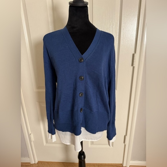 KAREN KANE Cashmere Blend Mixed Media Twofer Layered Look Sweater in Blue NWT - Picture 4 of 12